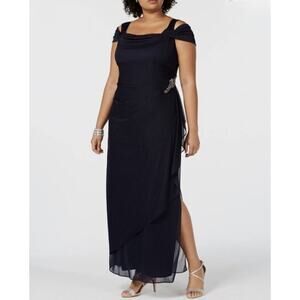 ALEX Evenings Navy Blue Dress Formal Gown Long Maxi Plus NEW
